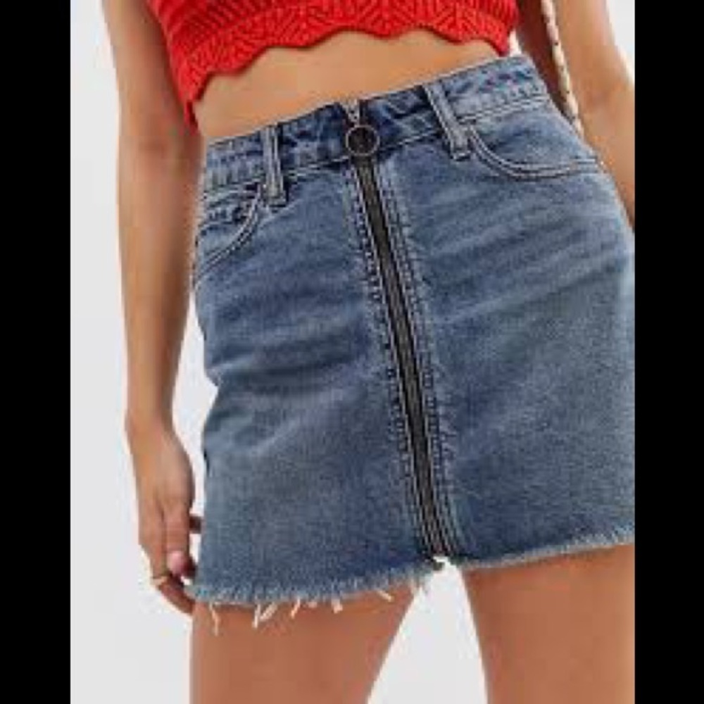 Free People Zip Up Denim Mini Skirt